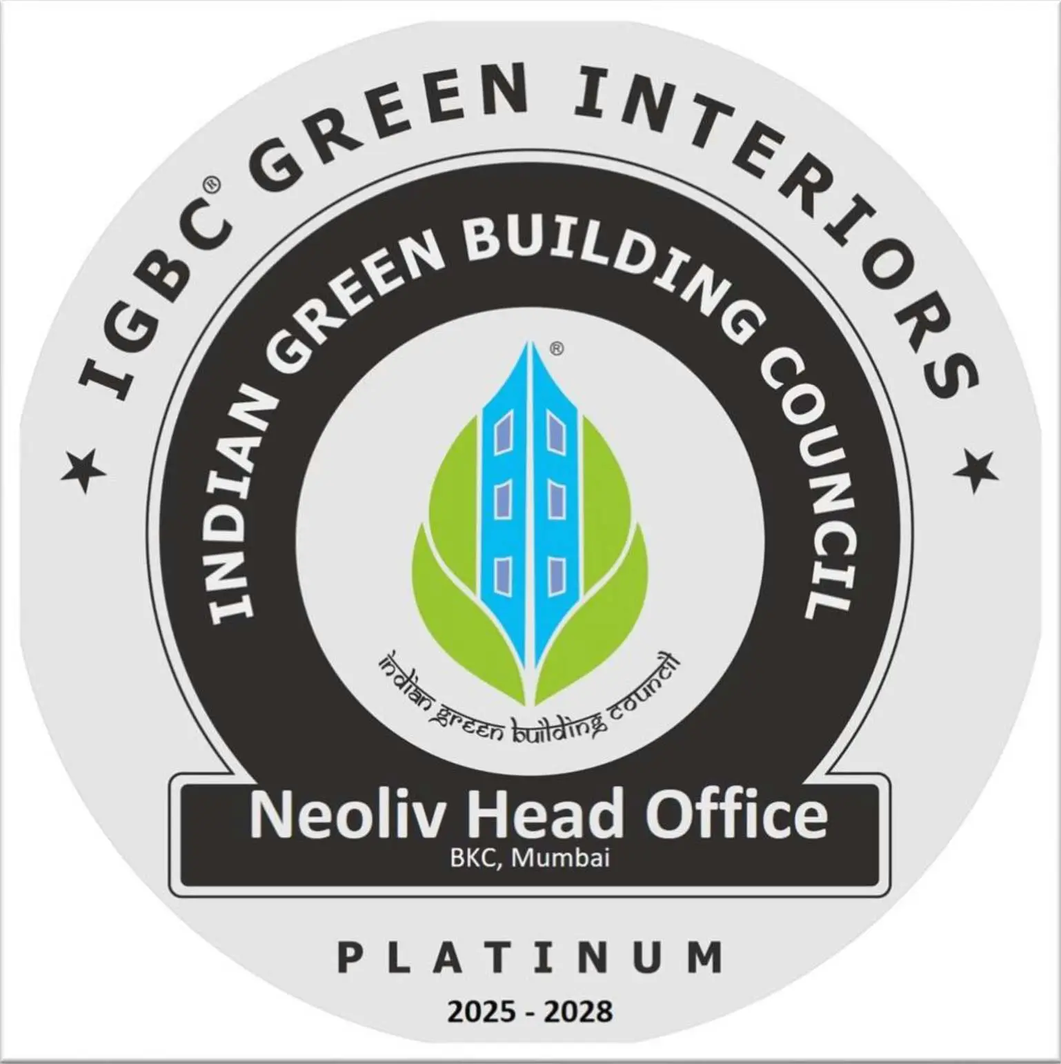 IGBC Green Interiors Platinum Badge — Neoliv Head Office, BKC Mumbai
